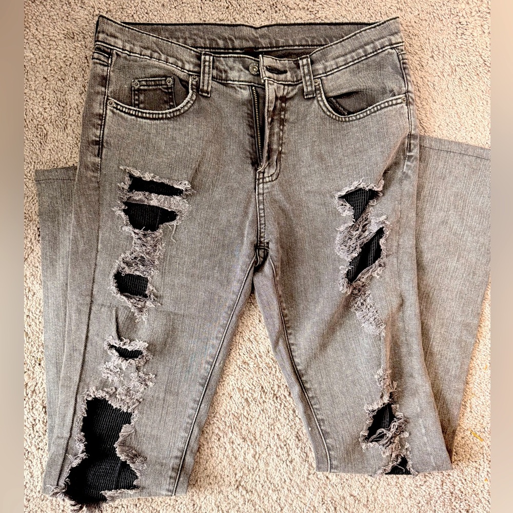 NWOT CARMAR Distressed Mesh Detail Gray and Black Jeans Size 29
